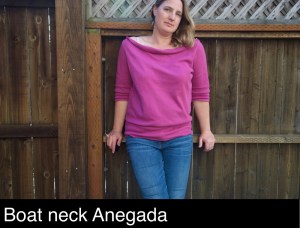 Halfmoon Atelier Boatneck Anegada top sewn in purple cotton interlock.