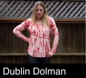 Foxthreads wearing a Dublin Dolman tee sewn in earthy red and white tie dye style bamboo knit.
